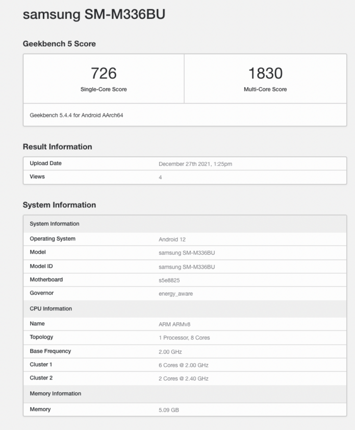 Samsung Galaxy M33 протестировали в Geekbench