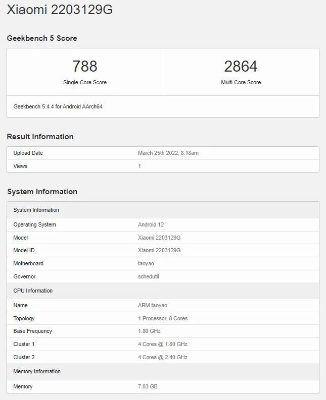 Смартфон Xiaomi 12 Lite протестировали в Geekbench