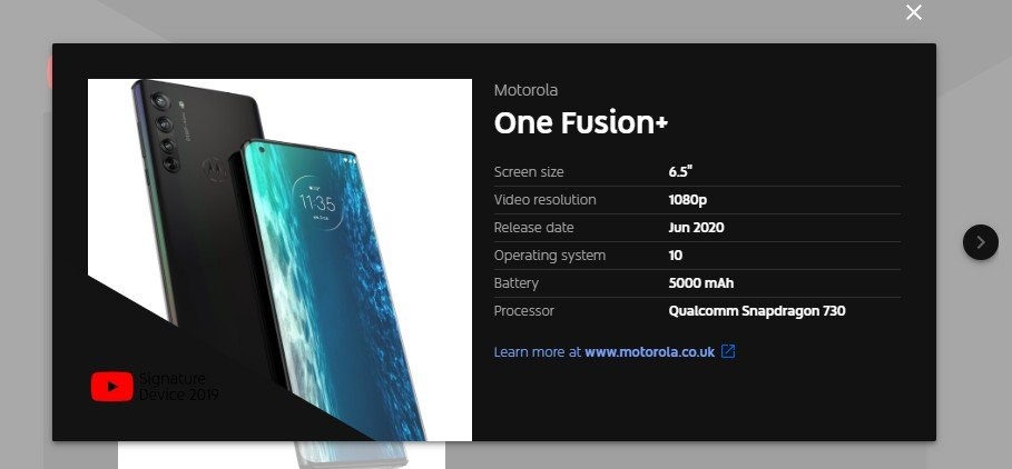 Утечка раскрывает характеристики и внешний вид смартфона Motorola One Fusion+