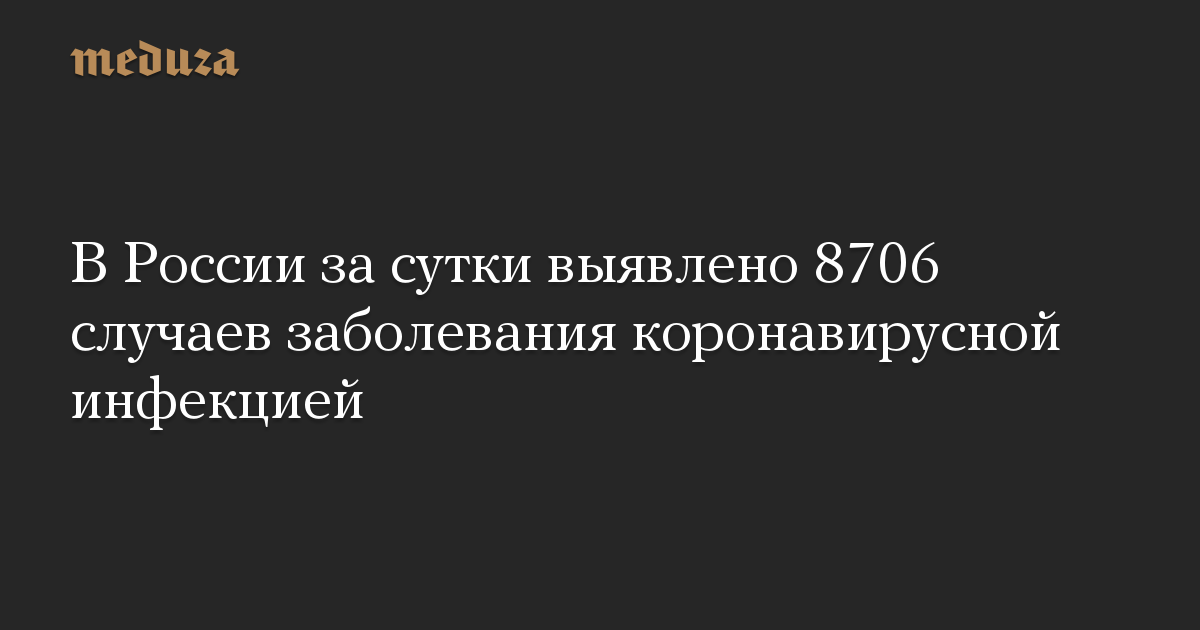 В России за сутки выявлено 8706 случаев заболевания коронавирусной инфекцией