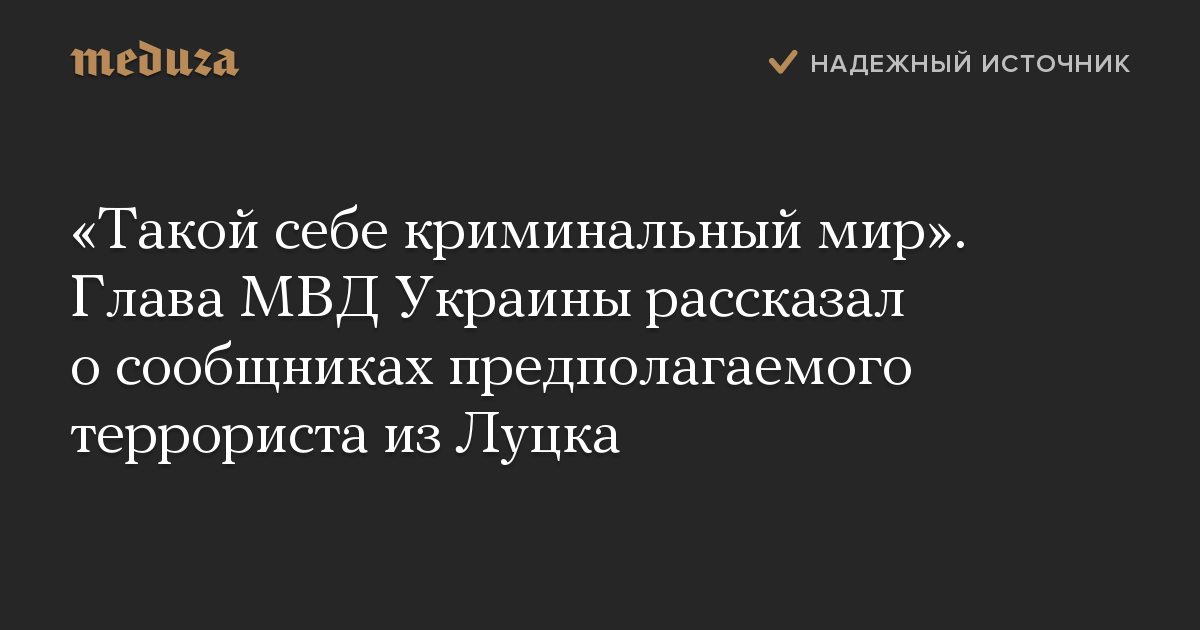 «Такой себе криминальный мир». Глава МВД Украины рассказал о сообщниках предполагаемого террориста из Луцка