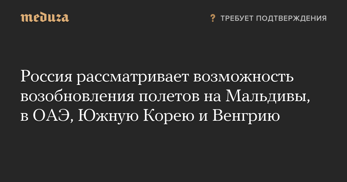 Россия рассматривает возможность возобновления полетов на Мальдивы, в ОАЭ, Южную Корею и Венгрию