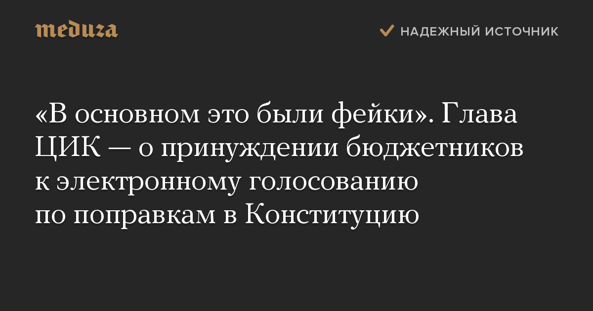 «В основном это были фейки». Глава ЦИК — о принуждении бюджетников к электронному голосованию по поправкам в Конституцию