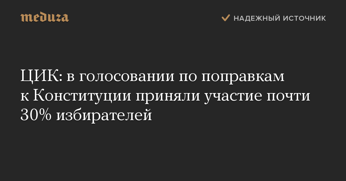 ЦИК: в голосовании по поправкам к Конституции приняли участие почти 30% избирателей