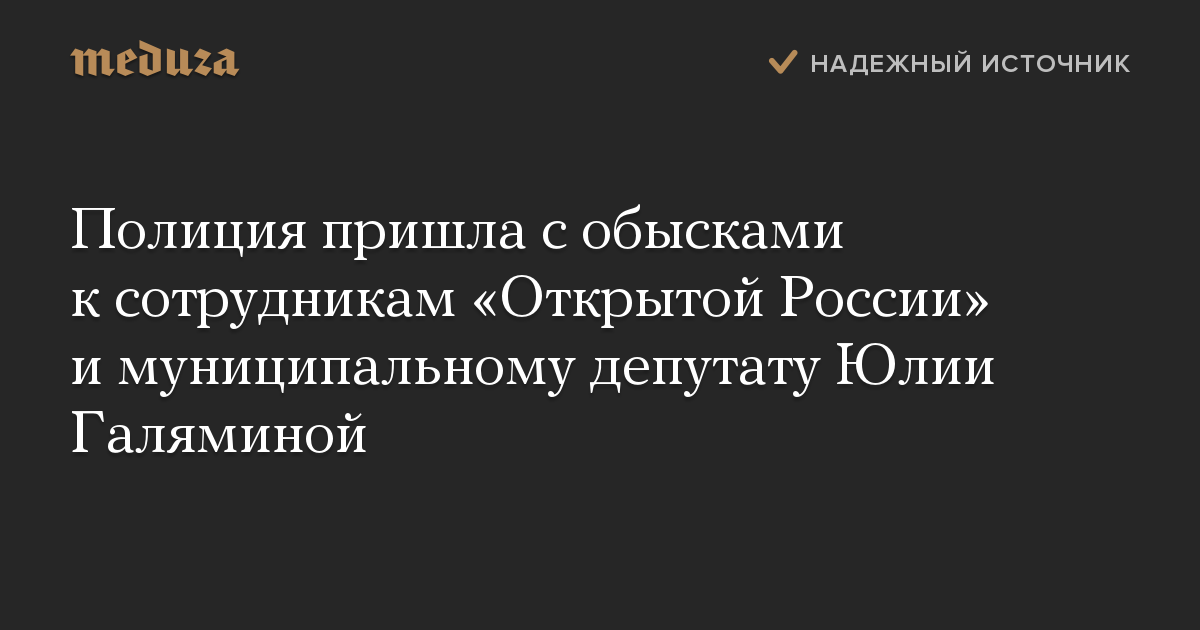 Полиция пришла с обысками к сотрудникам «Открытой России» и муниципальному депутату Юлии Галяминой