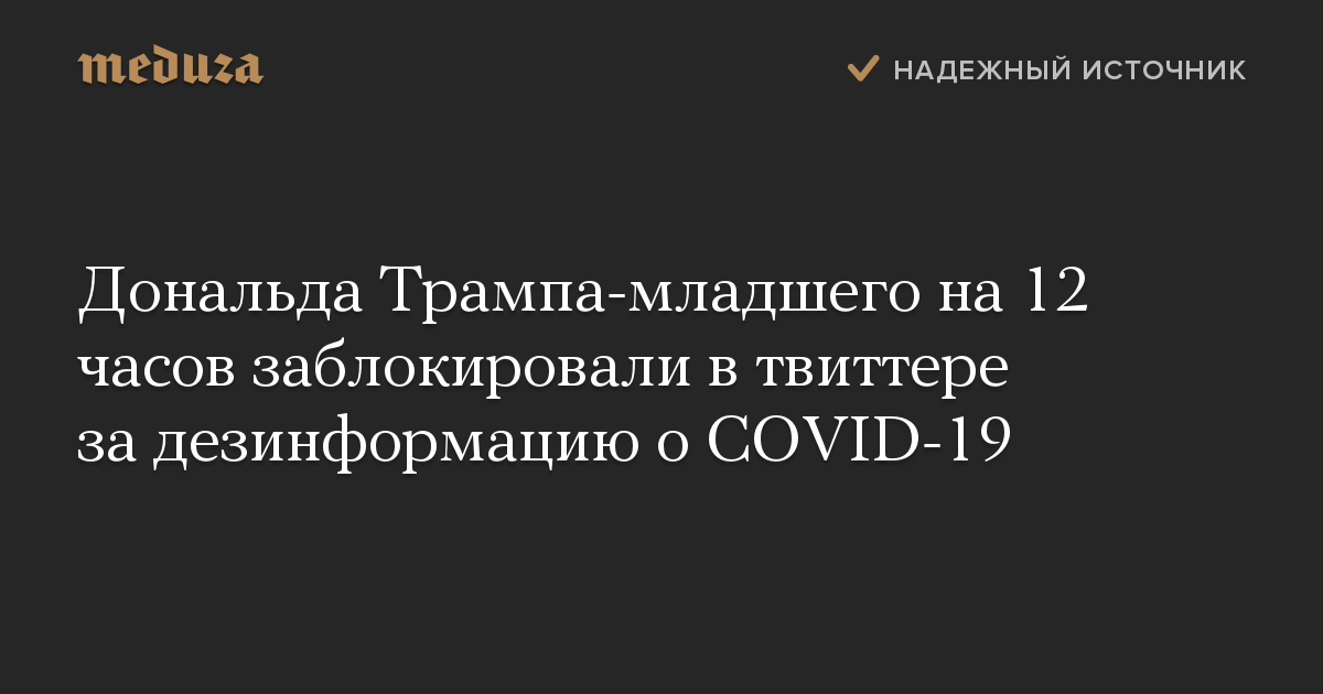 Дональда Трампа-младшего на 12 часов заблокировали в твиттере за дезинформацию о COVID-19