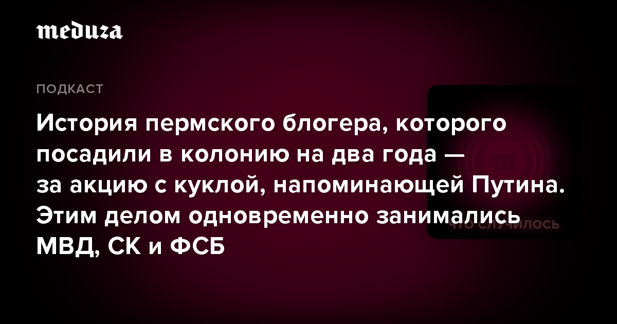 История пермского блогера, которого посадили в колонию на два года — за акцию с куклой, напоминающей Путина. Этим делом одновременно занимались МВД, СК и ФСБ