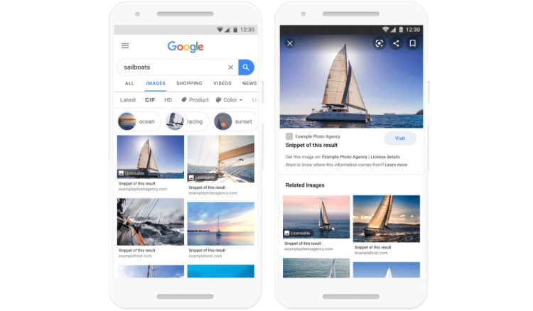 Google начала отображать сведения о лицензированных изображениях в результатах поиска