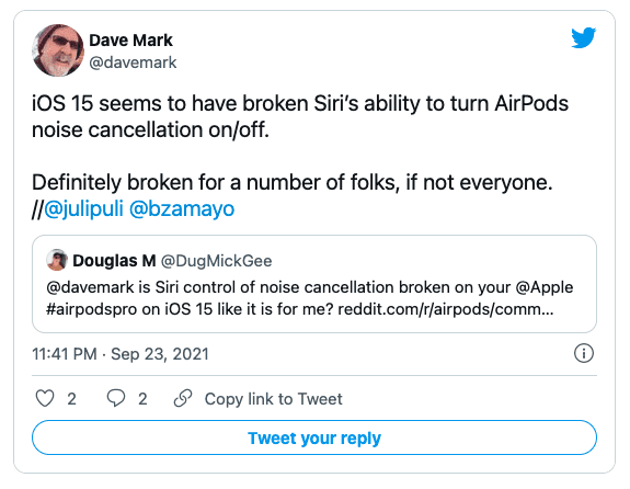 iOS 15 ломает управление Siri наушниками AirPods Pro, исправление появится в iOS 15.1