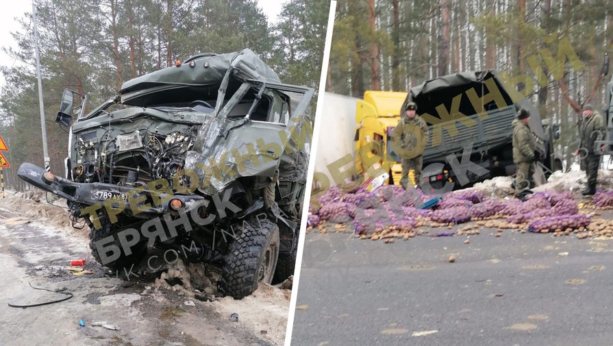 Военный грузовик и фура попали в ДТП в Брянской области