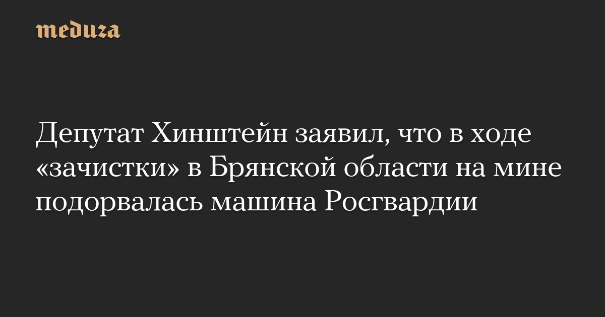 Депутат Хинштейн заявил, что в ходе «зачистки» в Брянской области на мине подорвалась машина Росгвардии