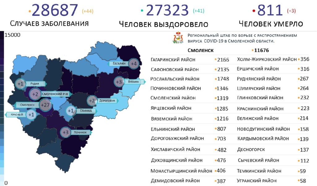 Топ самых зараженных коронавирусом районов Смоленской области на 15 апреля