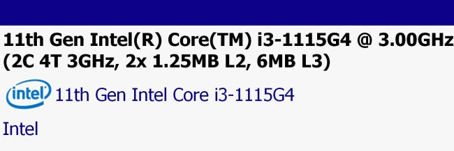 В базе данных SiSoftware замечен процессор Intel Core i3-1115G4 (Tiger Lake)