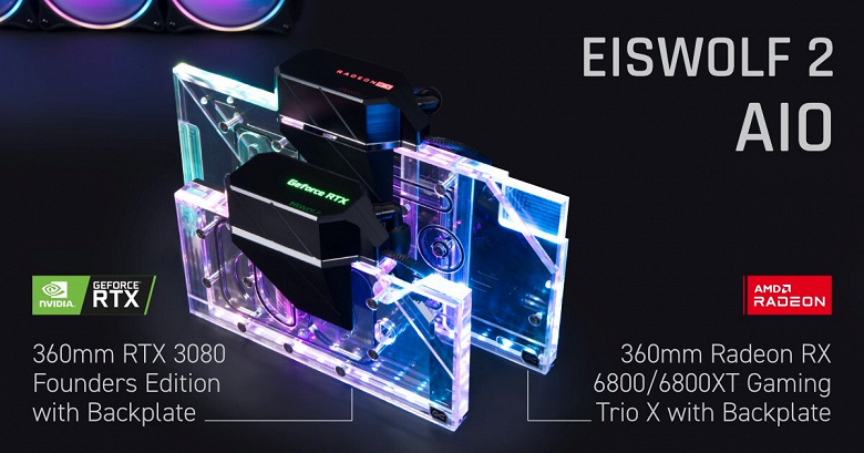 СЖО Alphacool Eiswolf 2 подходит для видеокарт серий Nvidia GeForce RTX 3080 Founders Edition и Radeon RX 6800 Gaming X Trio