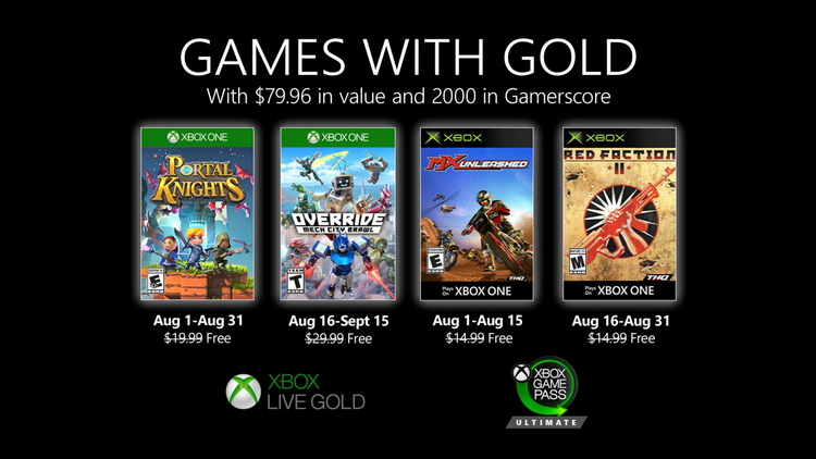 Games with Gold в августе: Red Faction II, Portal Knights, Override: Mech City Brawl и MX Unleashed