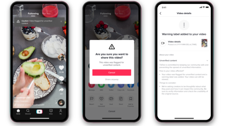 TikTok будет предупреждать пользователей о роликах с непроверенной информацией