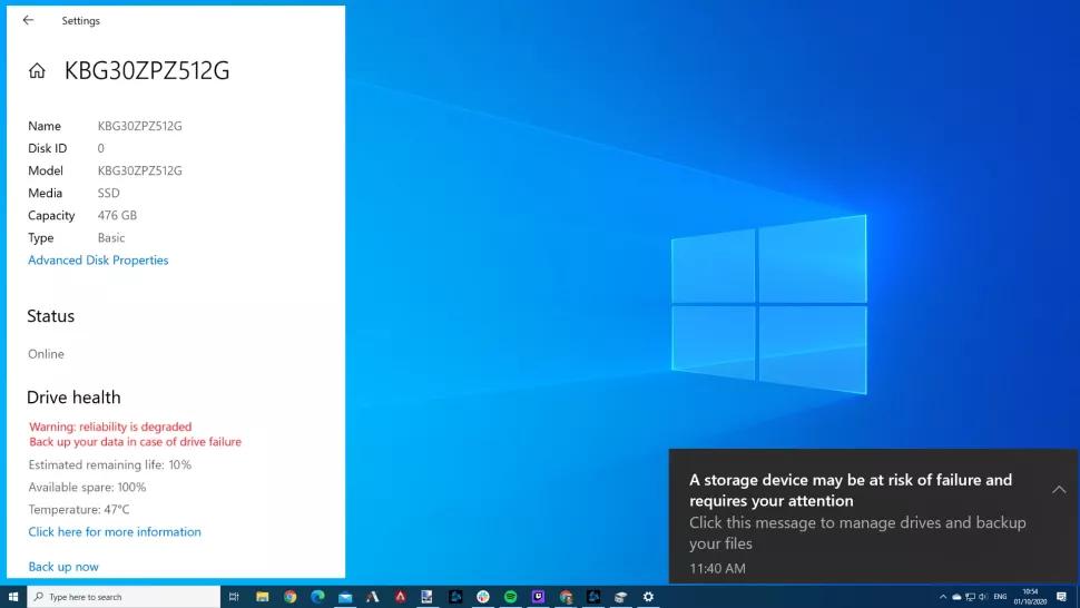 Windows 10 будет следить за состоянием SSD и предупреждать о возможных проблемах
