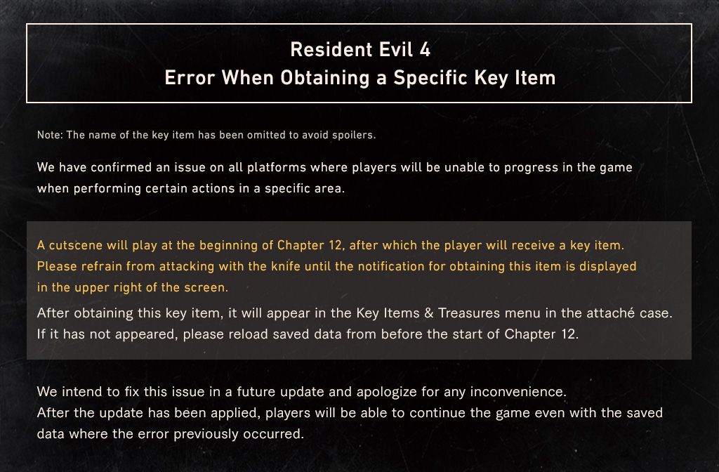 В Capcom рассказали, как решить проблему, возникающую при прохождении 12 главы Resident Evil 4 Remake