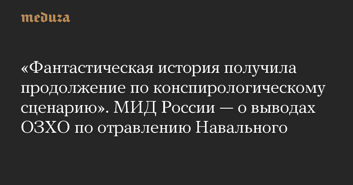 «Фантастическая история получила продолжение по конспирологическому сценарию». МИД России — о выводах ОЗХО по отравлению Навального