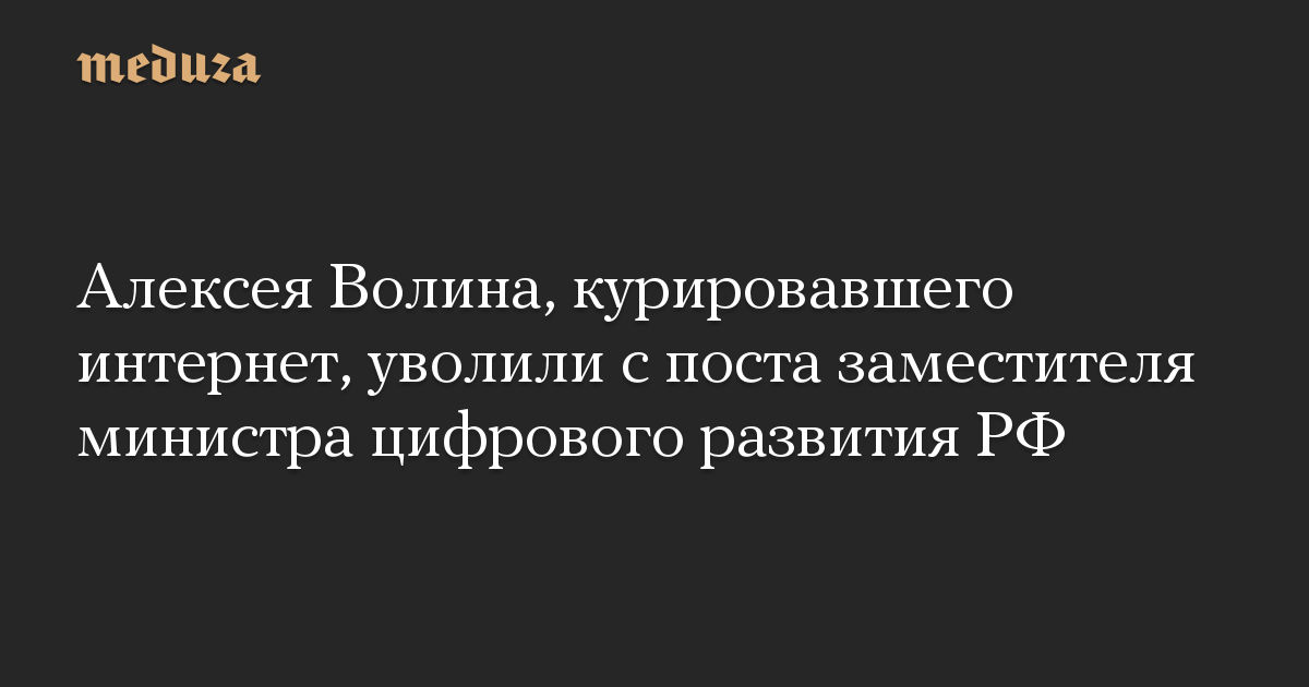 Алексея Волина, курировавшего интернет, уволили с поста заместителя министра цифрового развития РФ