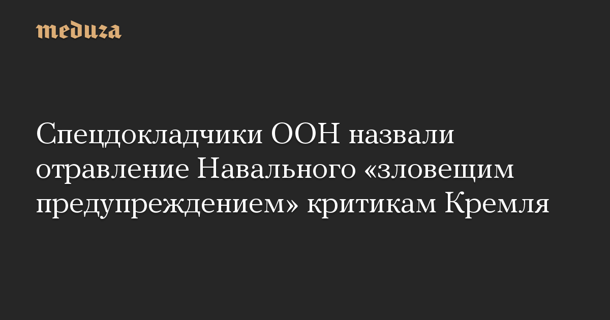 Спецдокладчики ООН назвали отравление Навального «зловещим предупреждением» критикам Кремля