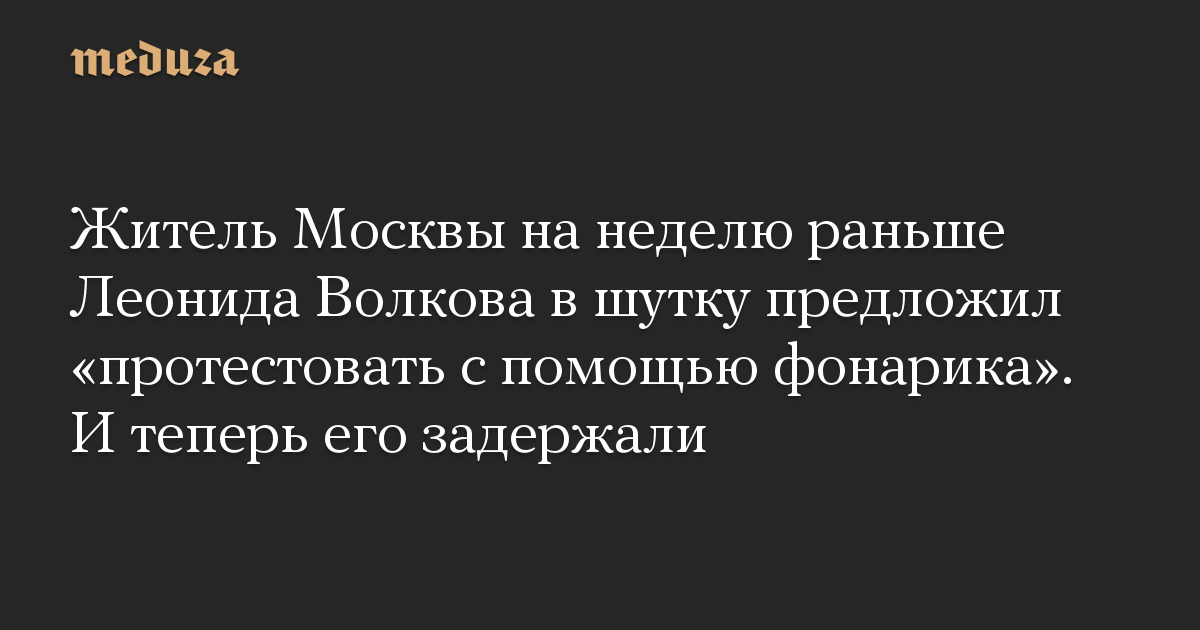 Житель Москвы на неделю раньше Леонида Волкова в шутку предложил «протестовать с помощью фонарика». И теперь его задержали