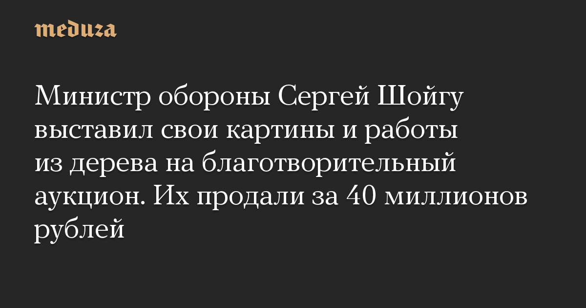 Министр обороны Сергей Шойгу выставил свои картины и работы из дерева на благотворительный аукцион. Их продали за 40 миллионов рублей