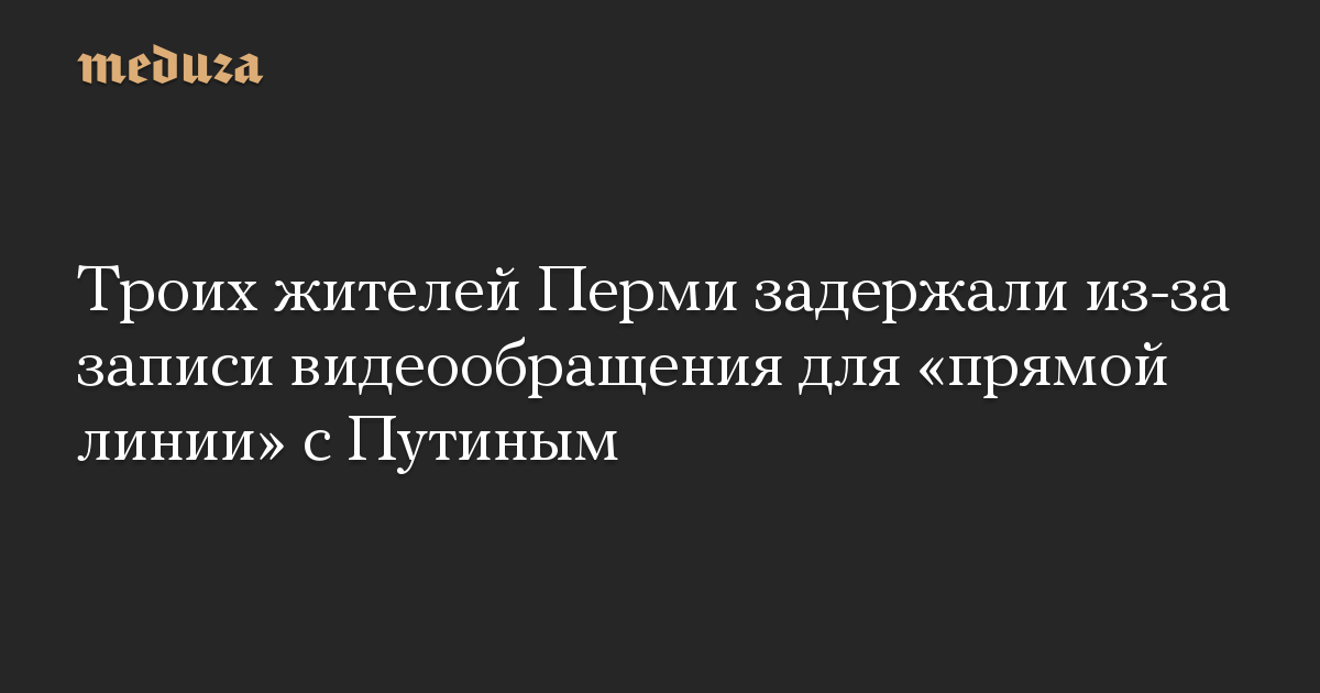 Троих жителей Перми задержали из-за записи видеообращения для «прямой линии» с Путиным