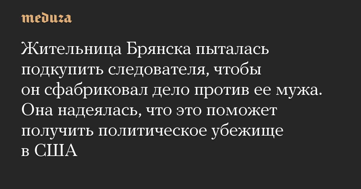 Жительница Брянска пыталась подкупить следователя, чтобы он сфабриковал дело против ее мужа. Она надеялась, что это поможет получить политическое убежище в США