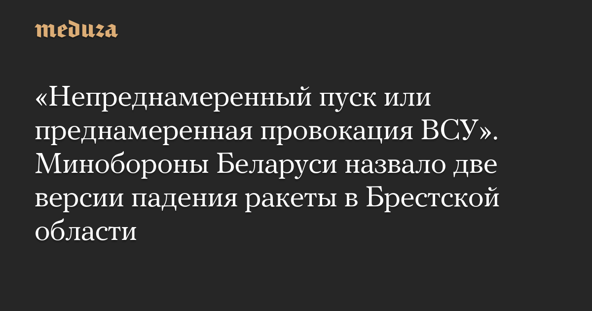 «Непреднамеренный пуск или преднамеренная провокация ВСУ». Минобороны Беларуси назвало две версии падения ракеты в Брестской области