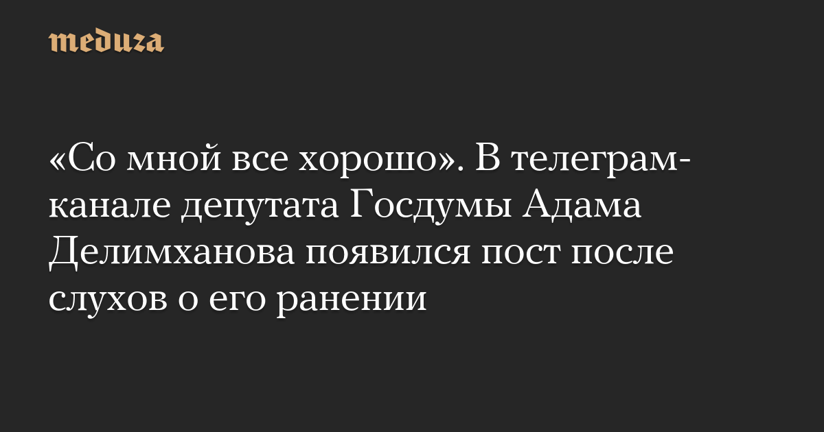 «Со мной все хорошо». В телеграм-канале депутата Госдумы Адама Делимханова появился пост после слухов о его ранении