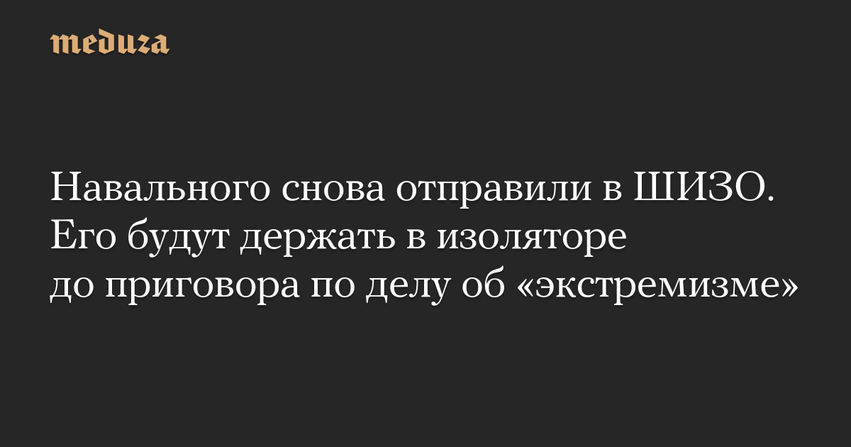 Навального снова отправили в ШИЗО. Его будут держать в изоляторе до приговора по делу об «экстремизме»