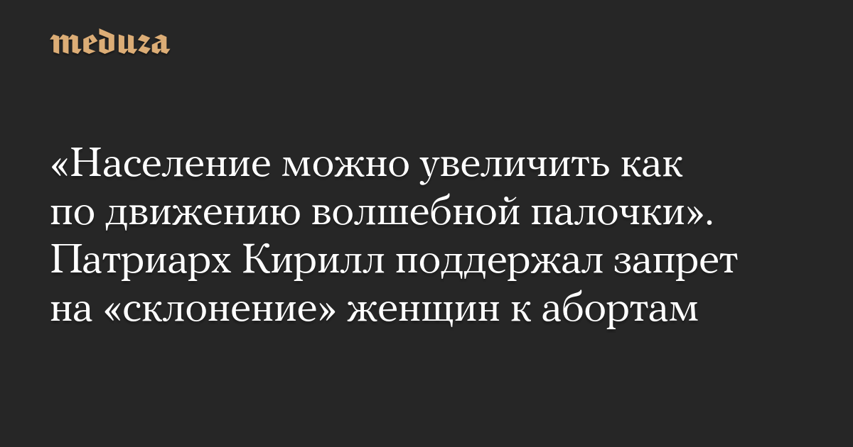 «Население можно увеличить как по движению волшебной палочки». Патриарх Кирилл поддержал запрет на «склонение» женщин к абортам