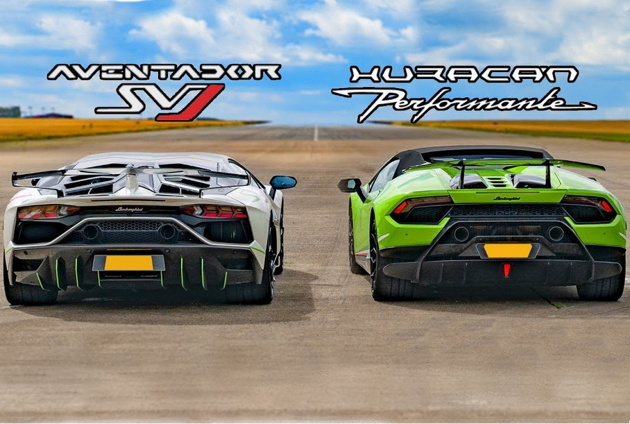 Дрэг-гонка: Lamborghini Aventador SVJ против Huracan Performante