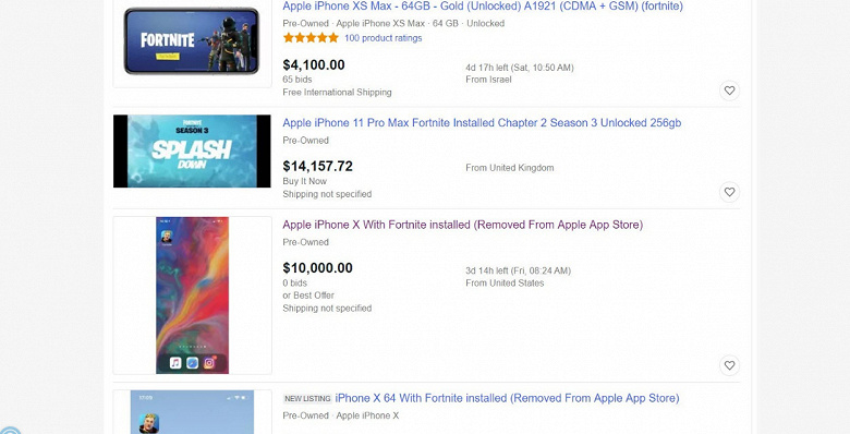 Смартфоны iPhone с уже установленной игрой Fortnite подорожали до $10 000 и выше